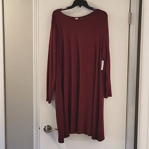 Old NavyLong Sleeve Knit Swing Dress, XL, Burgundy
